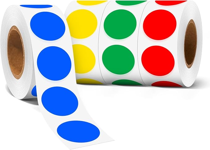 3/4 Inch Color Coding Label Stickers,2000PCS Circle Inventory Sticky Dots Sticker (Red/Blue/Yellow/Green)
