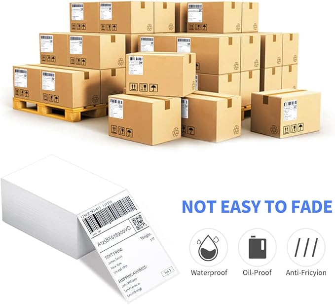 4" x 6" Fanfold Direct Thermal Labels, 8000 Total 8 Stacks, White Perforated Shipping Labels Compatible with Zebra, Elton Printers