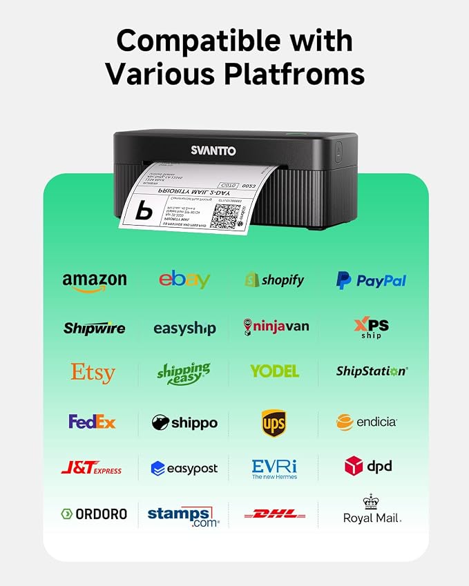 SVANTTO Thermal Label Printer, 4x6 Shipping Label Printer Bluetooth Wireless Label Printer for Small Business Compatible with Etsy, Shopify, USPS, iPhone, Mac, Windows