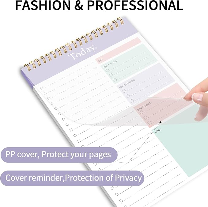 KMQOY To Do List Notepad - Daily Planner Pad Undated 52 Sheets Spiral Today Planner Note Pad Premium Thick Paper 6.5" x 9.8" For Work and Personal Organized - purple