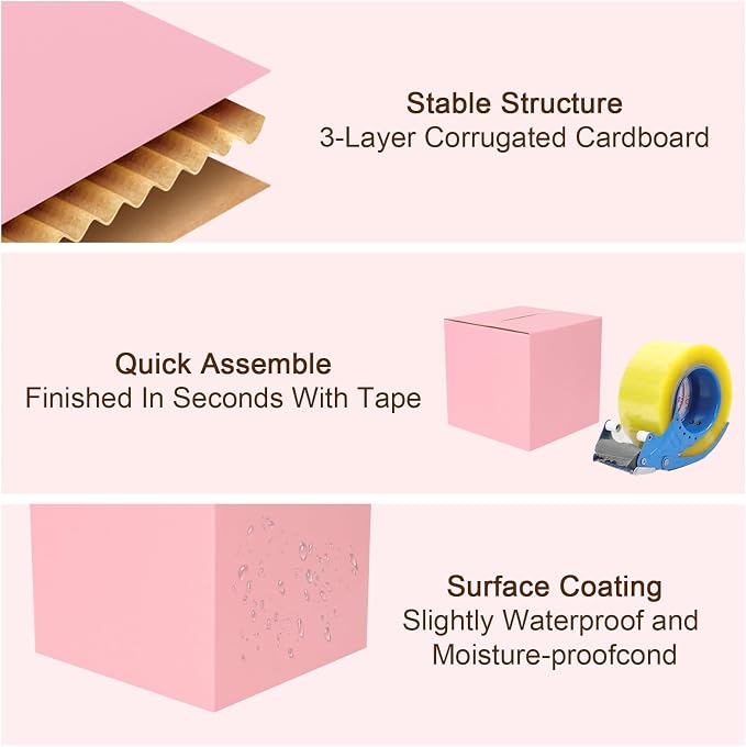 10x7x6 In Pink Shipping Boxes Medium, 30 Pack Corrugated Cardboard Box for Small Business, Mailing Boxes for Shipping & Storage