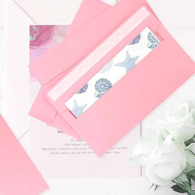 50 packs #10 Business envelopes, pink envelopes, self-sealing standard envelopes, suitable for personal and business, checks, mailing letters, invoices (41/8x9/2 inches)
