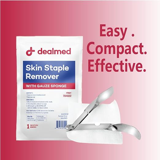 Dealmed Sterile Staple Removal Kit - Single-Use - 2 Piece Set | Stainless Steel Remover, 3 x 3 in Gauze Sponge, Plastic Tray With Tyvek Lid, For EMT Nurses Doctors, 3.75 x 6.25 x 1 in
