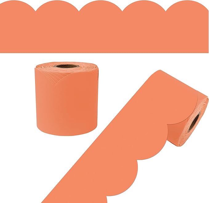 Carson Dellosa 65Ft of Orange Bulletin Board Borders, 1 Roll of Scalloped Trim for Rolling Whiteboard, Cork and Posterboard, Party, Halloween, Office Decorations, and Classroom Decor