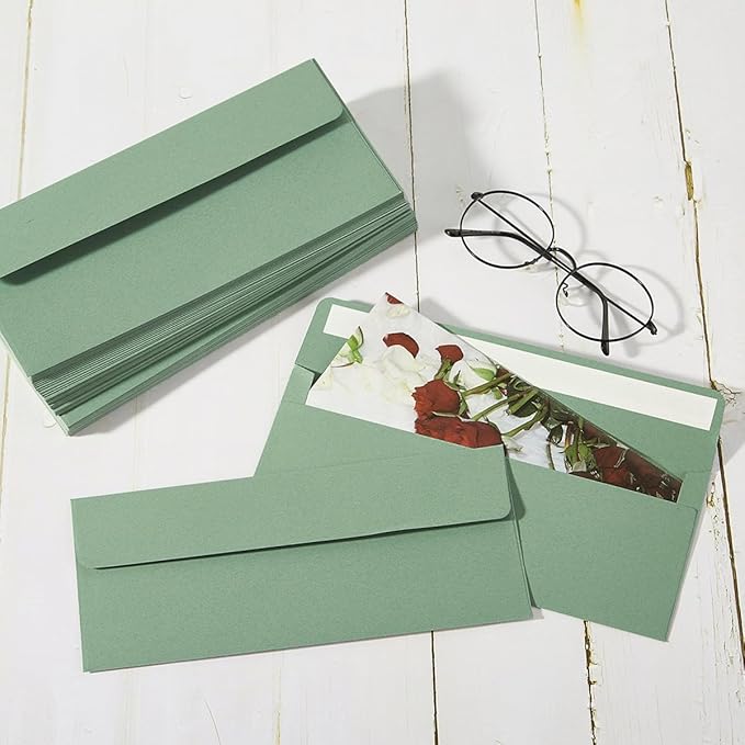 Wishop 50 Pack Sage-Green #10 Business Envelopes Self Seal Standard Envelopes for Office Checks, Business, Letter Mailing Invoices, 4.13 x 9.49 Inches (50)