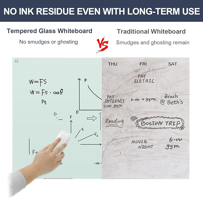 Glass Whiteboard 96x48 Large Magnetic White Board Dry Erase Board for Wall | Magnetic Surface, Dry Erase, Large Frameless Glass Whiteboard, Ideal for Office Home School Classroom Kitchen