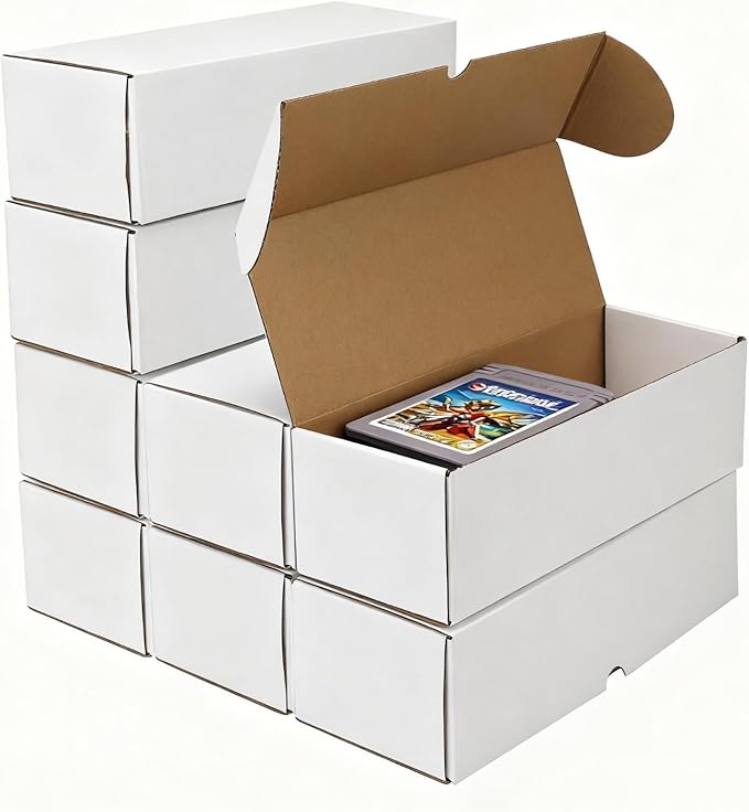 Bulk 300 Capacity Card Toploaders Storage Box, in Total 25 Pack Brown White Cardboard Shipping Boxes for 7500 Count 35pt 3x4 inch Toploaders or Toploaded Cards