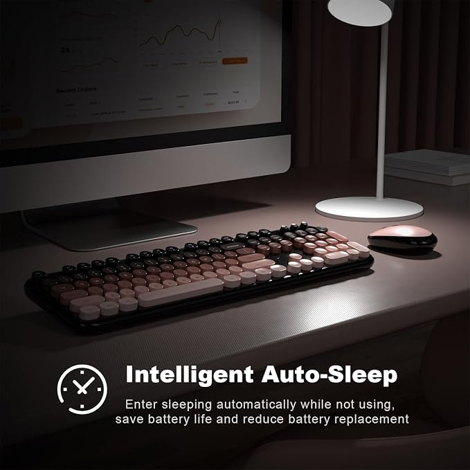 MOFII Wireless Keyboard and Mouse Combo, Full Size 2.4G Retro Round Computer Keyboard and Mouse Set, Plug and Play, for Windows, Computer, Desktop, PC, Notebook - (Lovely BlackBerry Gradient)