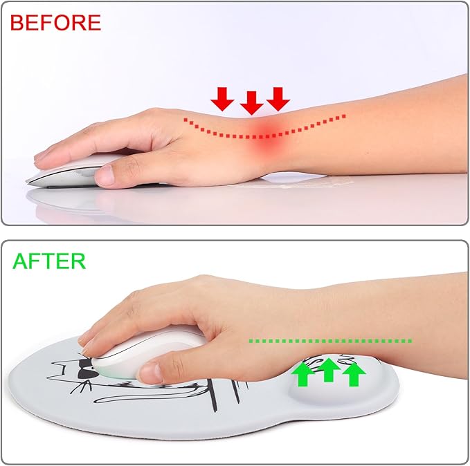 Ergonomic Mouse Pad with Wrist Support Rest,Large Mousepad Gel Wrist Rest, with Coaster Non-Slip & Pain Relief for Computer, Desk, Home&Office-Black Cute Funny Cat