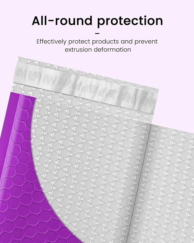 GSSSUSA Purple Bubble Mailers 4x8 Inch 50 Pack Small Padded Envelopes | Usable Size 4x7 Inch Shipping Envelopes Self Seal Small Packaging Shipping Bags for Mailing Jewelry,cosmetics,Small Business