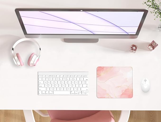 Mouse Pad with Stitched Edge, Multiple Patterns Computer Mouse Pads with Non-Slip Rubber Base, Washable Cloth Mousepad, for Gaming, Laptop, PC (Blush Gold)