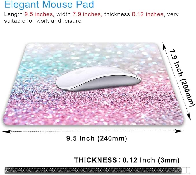 Pink Blue Sparkly Mouse Pad Cute, Rectangle Non-Slip Rubber Glitter Bling Gradient Mousepad for Kids Girls, Laptop Computer Mouse Pads, 9.5 X 7.9 Inch