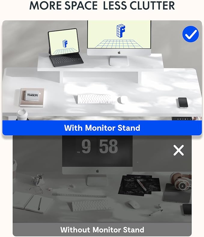 FLEXISPOT Standing Desk with Monitor Stand, 55 x 24 Inches One-Piece Electric Height Adjustable Computer Desk with Cup Holder for Home Office, White