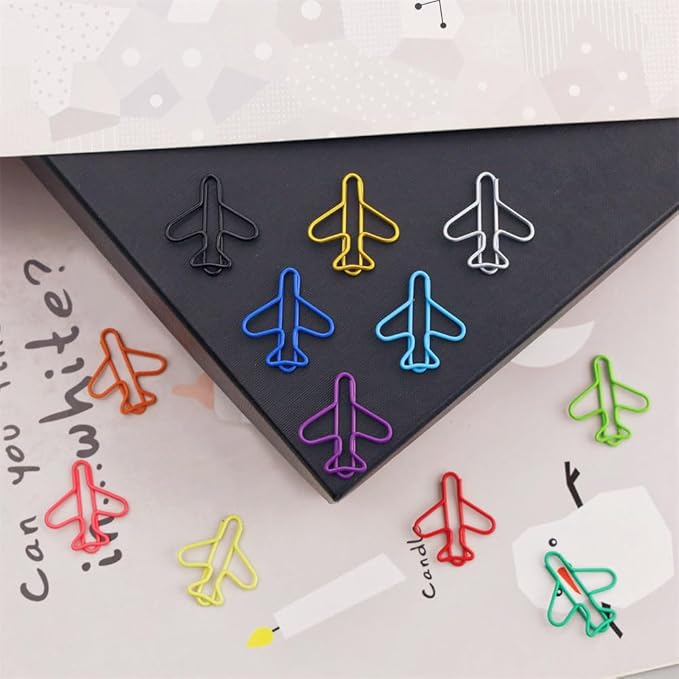 OWLFAVO 120pcs Airplane Shape Paper Clips with Storage Box, 12 Colors, Funny Cute Paperclips Bookmarks Planner Clips for Fun Office Supplies College Gifts Wedding Decoration
