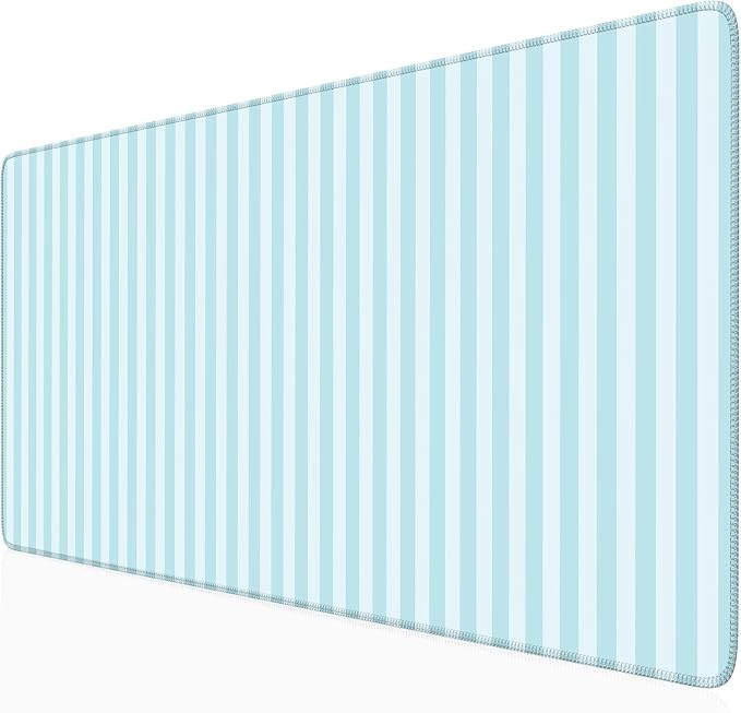 Sky Blue Striped Desk Mat Cute Pastel XXL Large Gaming Mouse Pad Desk Pad Kawaii Aesthetic Home Office Decor Cozy Keyboard Laptop Computer Mat