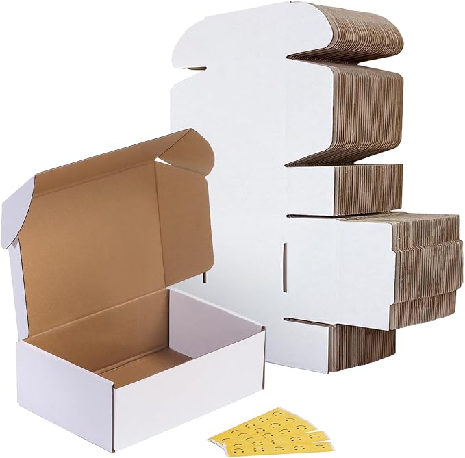RLAVBL 9x6x3 Shipping Boxes Set of 25, White Corrugated Cardboard Box for Packing, Mailing, Business