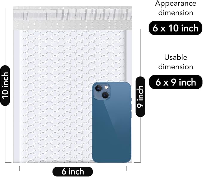 Fuxury Bubble Mailers 6x10 Inch White 50 Pack Padded Envelopes | Usable Size 6x9" Mailing Envelopes Bubble Padded Mailers Shipping Bags for Mailing Jewelry Makeup Small Business#0