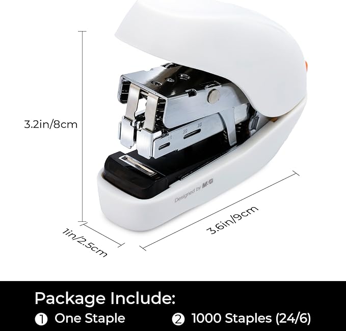 M&G Mini Stapler with Staples, Small White Effortless Stapler Set, 20 Sheet Capacity, One Finger, 1000 Standard Staples, Office staplers for Desk, Easy to Load