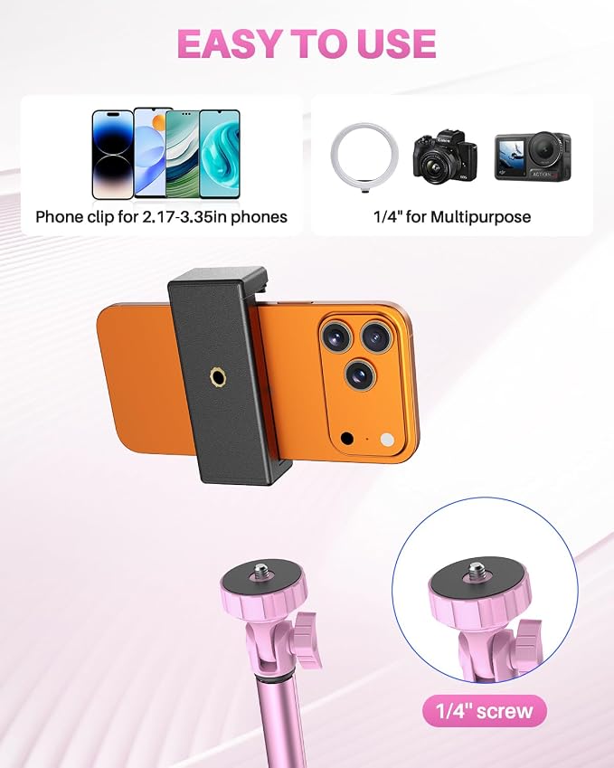 67" Phone Tripod, MIIASI Extendable Tripod for iPhone, Selfie Stick with Remote and Phone Holder, Compatible with iPhone/Android/Camera, Light Stand