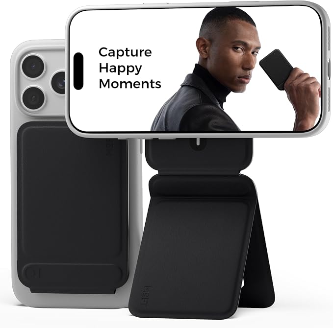 MOFT Phone Tripod Stand, Portable Selfie Stick for iPhone, Mulit-Angle | Pocket Size | Strong Magnets l MOVAS Leather | Magsafe Compatible | Easy to Charge | Stylish |For Content Creators