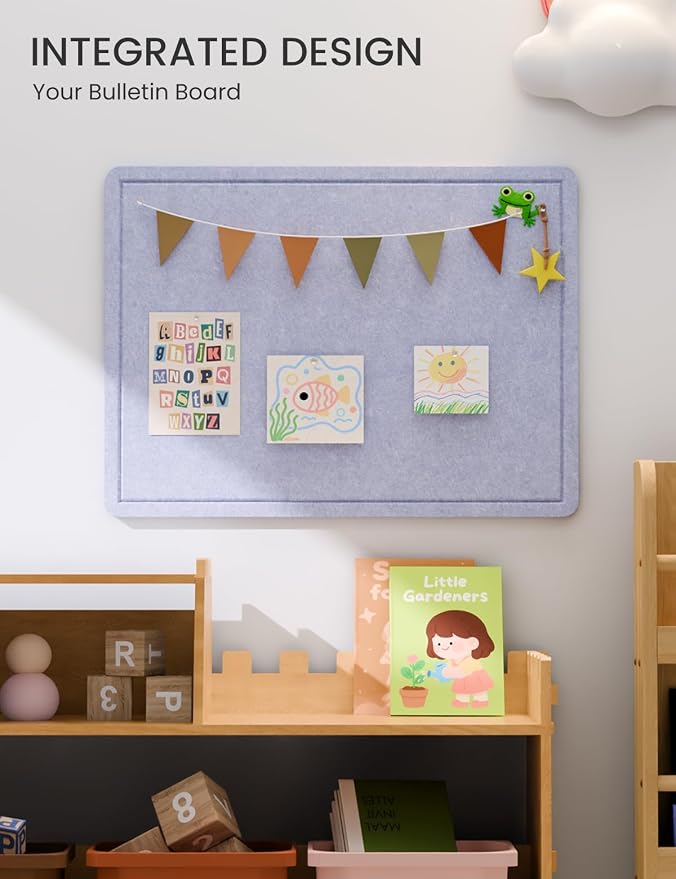 Fluxynara 23.6" x 17.1" Bulletin Board, Soft Periwinkle | Cork Board Alternative with 12 Removable Adhesive Tabs, Foldable Felt Pin Board for Home, Office, Classroom & Dorm