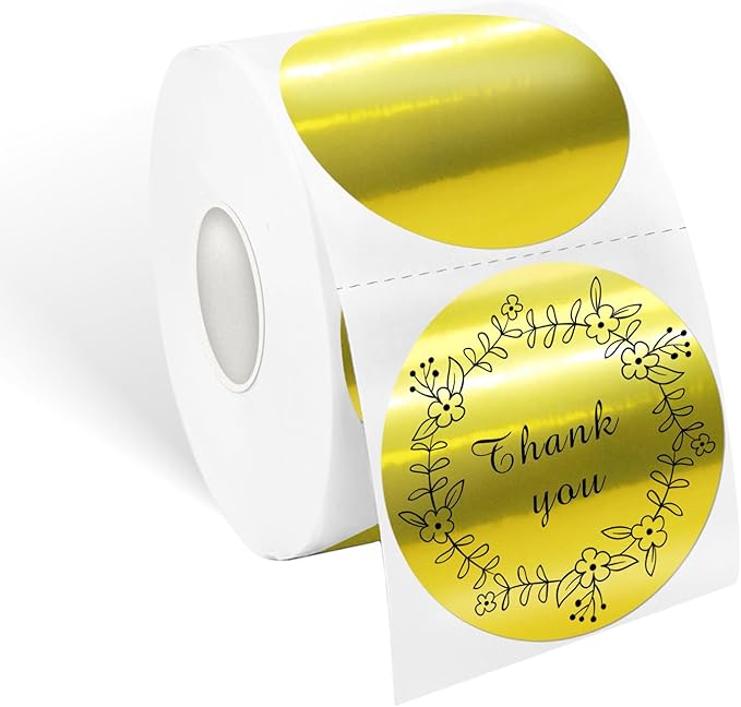 2" Circle Holographic Thermal Label Stickers Gold, Self-Adhesive Circle Direct Thermal Labels, Multi-Purpose Roll Sticker Labels for DIY Logo Design, QR Code, Name Tag（ 300 Labels，1 Roll）