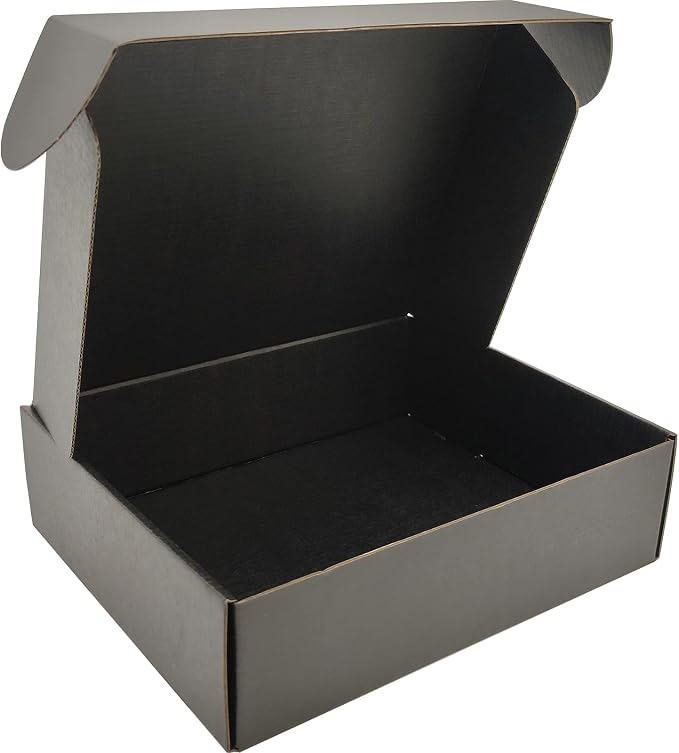 10x8x2.7 Shipping Boxes (25pcs) Black Mailer Corrugated Cardboard Box | for Packaging, Literature, Packing, Mailing, Storage, Small Business, Moving, Gift, Supplies, Quick Fold, Tab Locking