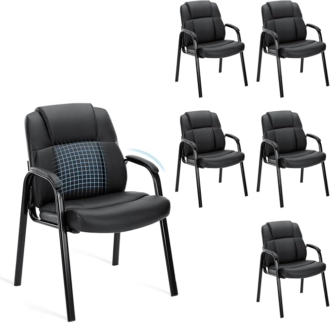 OLIXIS Office Waiting Room Chairs Set of 6, Stationary Side Guest Chair | PU Leather, Comfy Padded Arms, Fit Home Conference Meeting Lobby Area, Medical Clinic Church Elderly Student