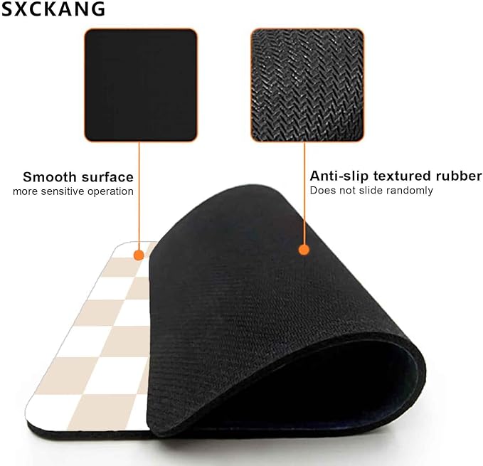 Cute Checkered Mouse Pad, Retro Beige Sand Mousepad, Square Aesthetic Mice Pad Perfect Design for Gaming, Computer, Laptop, Office Work Home, Non-Slip Rubber Mouse Mat, 9.5x7.9 inch