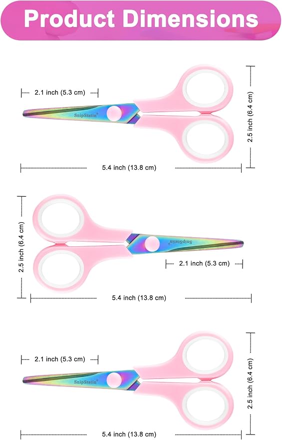 5" Small Craft Scissors All Purpose 3-Pack,Titanium Sharp Blades with Safe Blunt Tip, Semi-Soft Rubber Grip, Mini Shears for Adults & Kids, Sewing, School, Office, Paper, Scrapbook, Pink