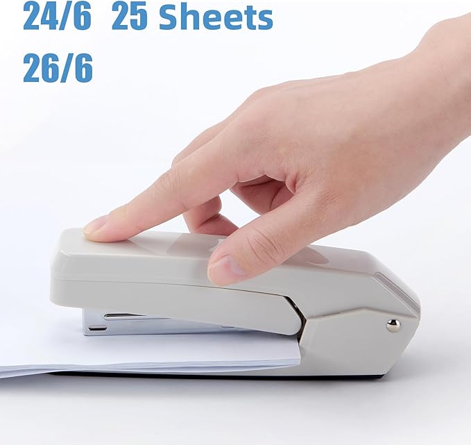 Deli/EZWORK Swing-Arm Swivel Stapler, 25 Sheets Capacity, 360 Degree Rotate Desk Staplers with 1000 Staples for Booklet or Book Binding, White