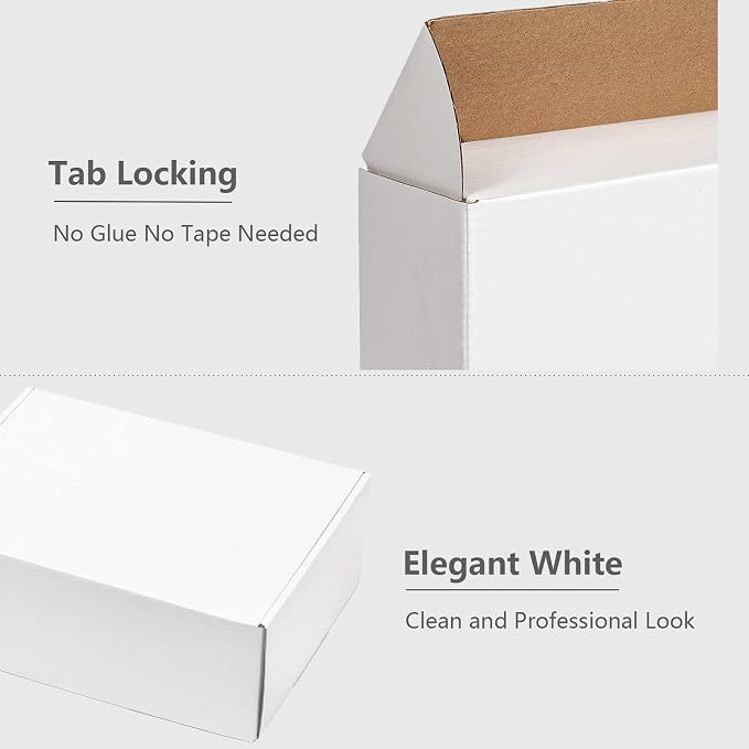 Timirog White Shipping Boxes 12x9x4" 20 Pack- Corrugated Cardboard Mailing Box for Small Business, Tab Locking Literature Mailer Packaging Supplies for Packing Gifts Craft | Mailing Box for Small Business, Tab Locking Literature Mailer Packaging Suppli...