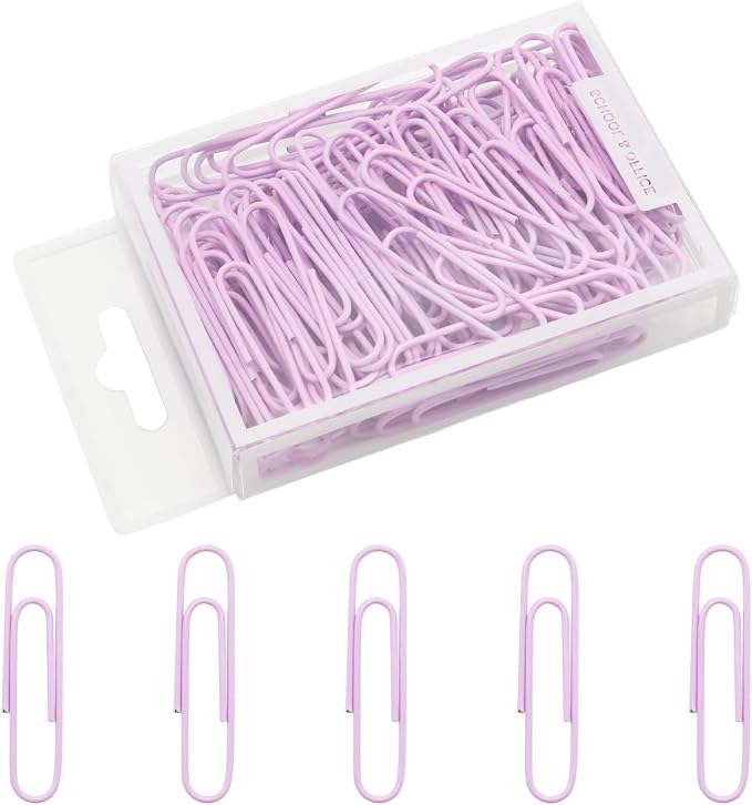 100 Pcs Purple Paper Clips, 2 Inch (50mm) Colorful Paperclips | Vinyl Coated, Colored Jumbo Paper Clips, Rust Proof, for Office, School, DIY, Bookmarks and Document Organization