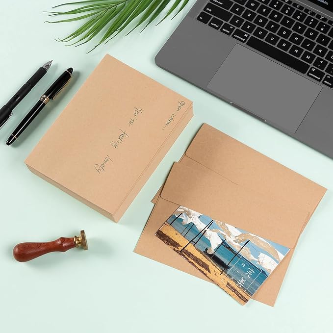 100 Pack A7 Envelopes Self-Adhesive, 5.24 x 7.21 Inches, Brown | 5x7 Envelopes, For Invitations, 5x7 Greeting Cards