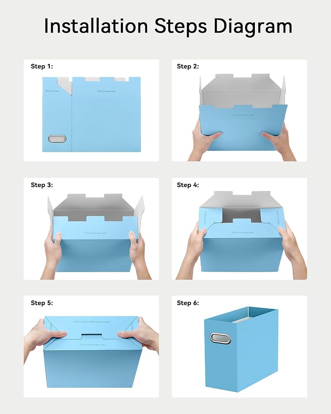 Portable Collapsible Cardboard File Box with Handle for Letter-Size | 8-Pack. Stainless Steel Handle. Label Stickers Included. Fits Letter Folders (Not Included). Home, Office, School, Dorm, Tax.
