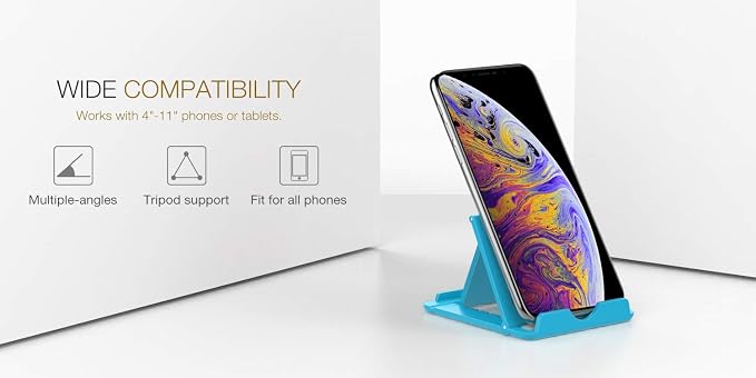 MoKo 2 Pack Cell Phone Stand for Desk, Tablet Stand for 4"-11" Devices | Ultra-light, compact foldable design, fits iPhone, iPad, Galaxy & e-readers, 6 adjustable angles, portrait/landscape viewing
