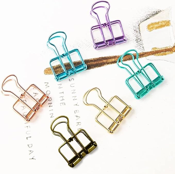 Small Binder Clips, 36 Pack, 3/4 Inch, Standard 19mm, Hollow Out Red Bronze, Capacity 0.31 Inch, Mini Paper Fold Clamp, Office & School Supplies