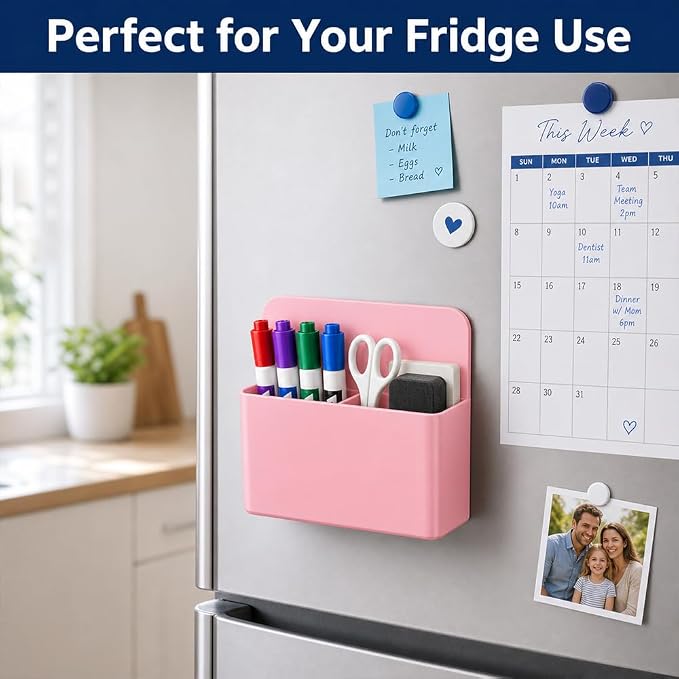 Magnetic Pencil Pen Holder, 2PCS Dry Erase Marker Holder for Whiteboard, Black Pink Magnet Storage Pencil Cup Case Fridge Organizers Locker Accessories for Office School Classroom Teacher Must Haves