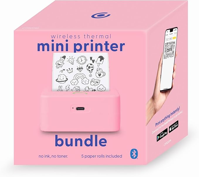 Core Innovations Wireless Mini Portable Inkless Thermal Printer & LabelMaker + Paper Pink
