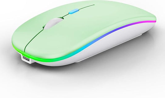 Wireless Bluetooth Mouse Rechargeable Laptop Mice with LED Lights Silent Slim Use(BT5.2 and 2.4G Portable USB Receiver)Dual Mode Computer Mouse for Laptop/iPad/Tablet/Apple/Computer/Mac(Green)