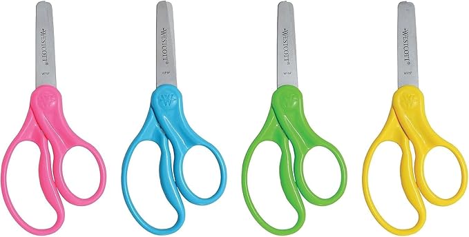 Westcott 13130 Right- and Left-Handed Scissors, Kids' Scissors, Back to School, Classroom Supplies, Ages 4-8, 5-Inch Blunt Tip, Assorted