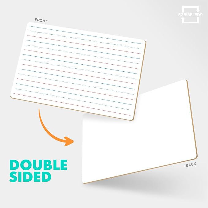 Scribbledo 5 Pack Small Lined Dry Erase Boards, 9x12 Double Sided | 5 Pcs Classroom Value Set, Smooth Learning Surface for Handwriting, Study & Homeschool Supply, Easy to Clean Masonite Board