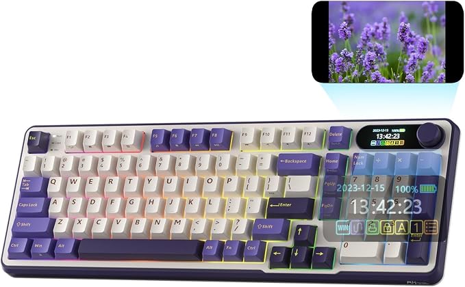 RK ROYAL KLUDGE S98 Wireless Mechanical Keyboard w/Smart Display & Knob | 96% RGB Wireless Gaming Keyboard BT/2.4G/USB-C, Hot Swappable Custom Keyboards, Creamy Sound Silent Computer Keyboard