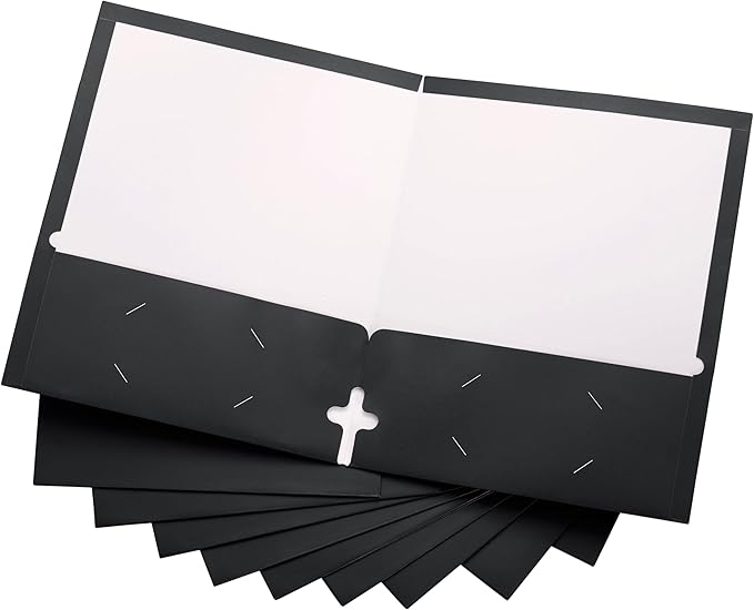 10 Pack Two Pocket Folders, Black, Strong Thick Paper Folders, for Letter Size, by ACTIVITYya