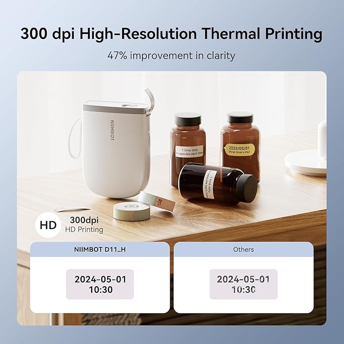 NIIMBOT D11 New Version Label Maker Machine with 3 Rolls Tape, 300DPI Bluetooth Label Printer, Portable Thermal Printer, Sticker Maker for Organizing Home Office School,White