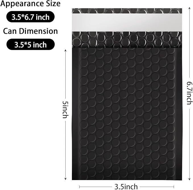 Dasen Bubble Mailers 3.5x5 Inch 50 Pcs,Small Self-Sealing Mail Shipping Bags,Black Padded Envelopes #0000