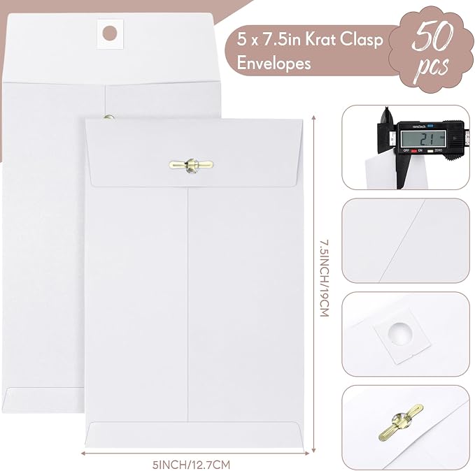 Teling 50 Pcs Manilla Clasp Envelopes Kraft Closure | Metal Clasp Secure Closure, Reinforced Flap, Small Catalog for Documents Mailing Files, Office School Business Home