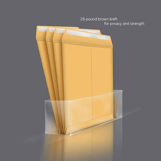 Amazon Basics Catalog Self Seal Mailing Envelopes for Documents, Peel and Seal, 9" x 12", Brown Kraft, 250-Pack