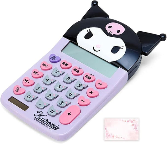 SanrioOriginal Face Shaped Calculator (Japan Import) - Includes Cherry Blossom Message Card (Kuromi)