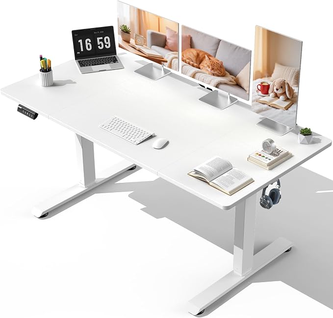 Veken 63" x 28" Super Large Standing Desk, Conference Room Tables, White | Height Adjustable Electric Computer Desk, Sit to Stand Up, Modern Workstation for Home Office, Writing, Gaming Study